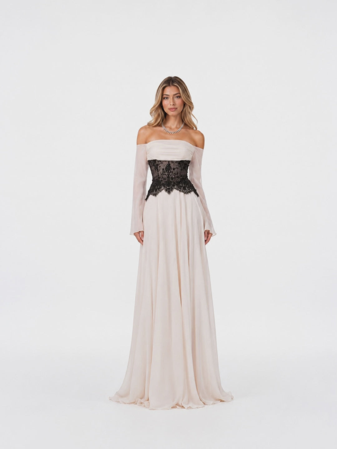 Off-Shoulder Lace Corset Gown - Royal