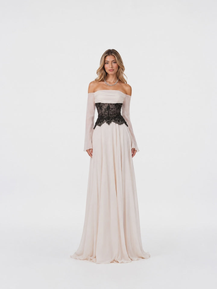 Off-Shoulder Lace Corset Gown - Royal