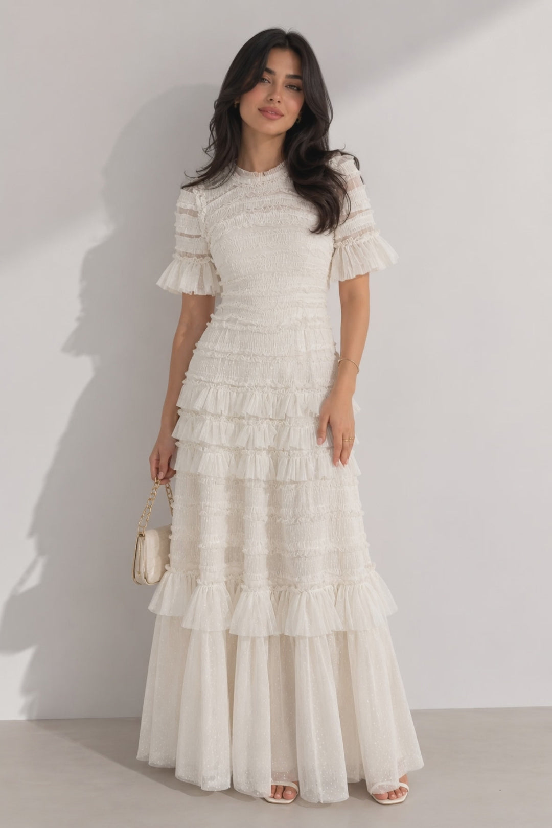 Vintage Romance Ruffle Lace Maxi Dress - Ivory