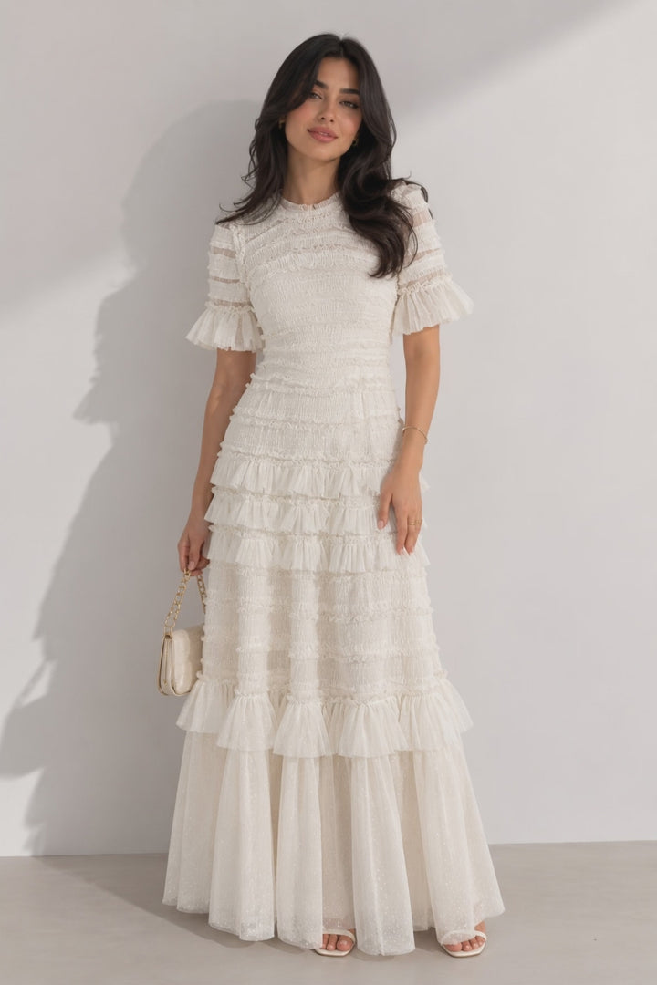 Vintage Romance Ruffle Lace Maxi Dress - Ivory