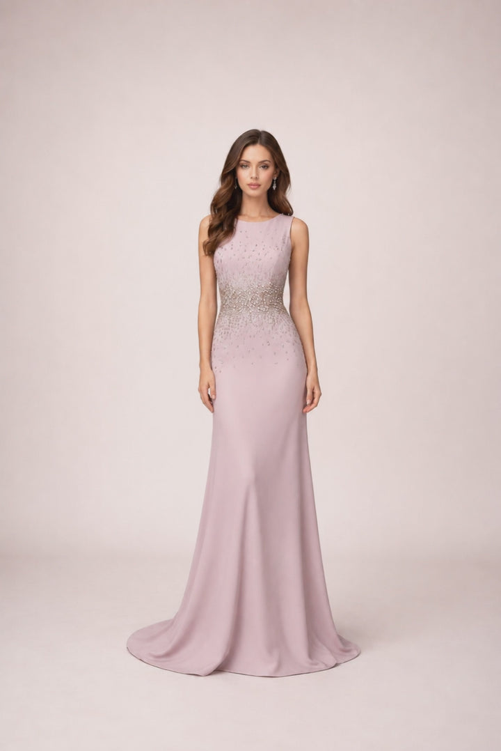 sleeveless evening gown with crystal embellished waist – BLUSH