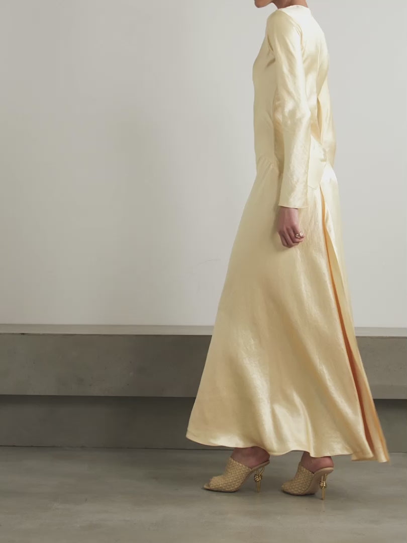 satin long-sleeve gown with flared hem – SOLDEEN