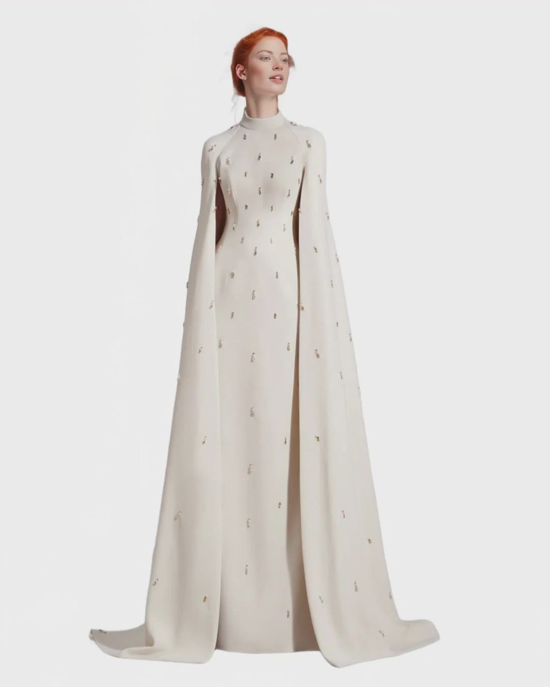 High-neck column gown with embellished cape – Zonia