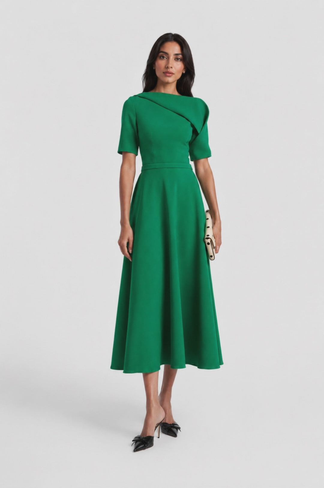 Emerald Asymmetric Neck Midi Dress - Verona