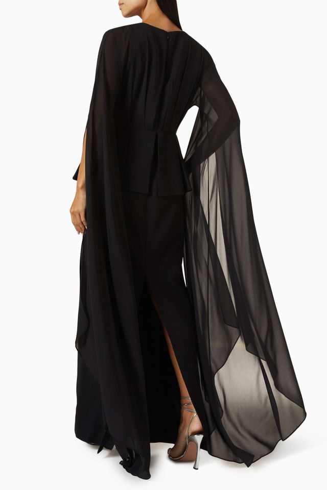 cape-sleeve embellished waist gown – NOIRH