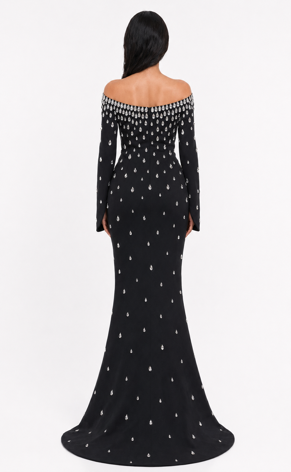 Crystal Embellished Off-Shoulder Mermaid Maxi Dress - Diamond