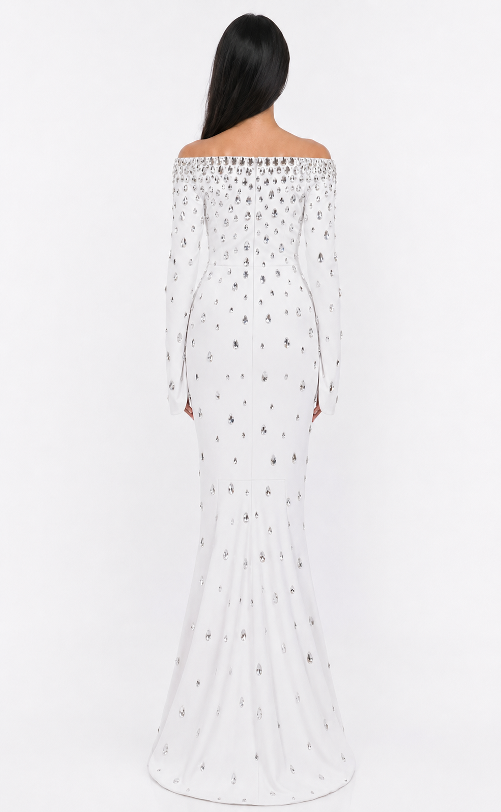 Crystal Embellished Off-Shoulder Mermaid Maxi Dress - Diamond
