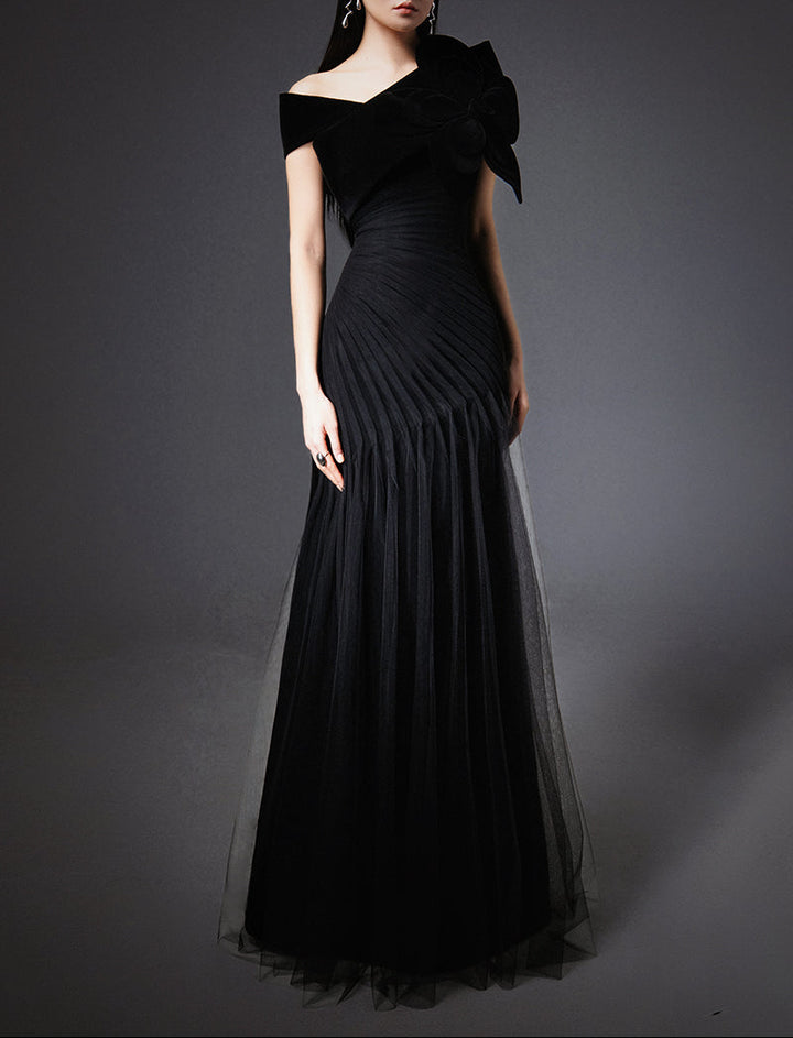 off-shoulder velvet bow gown – VALENTINA