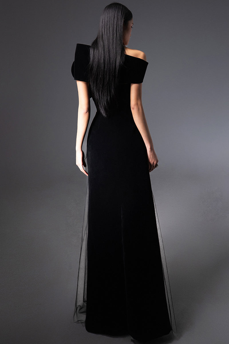 off-shoulder velvet bow gown – VALENTINA