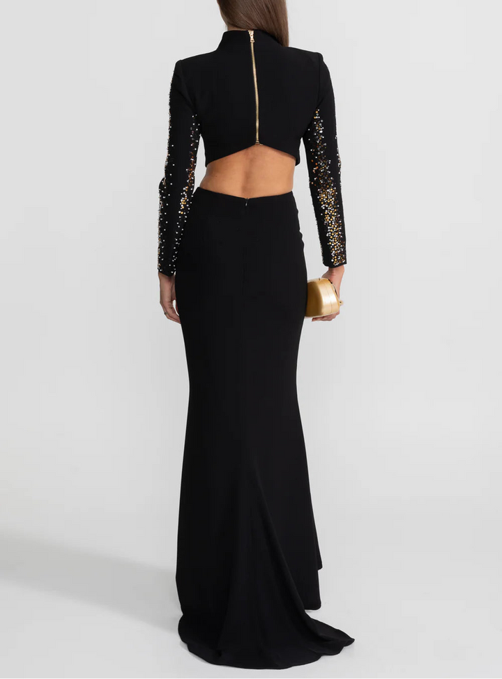 طقم مكون من بلوزة قصيرة مزينة بياقة عالية وتنورة بتصميم حورية البحر - أولوندا