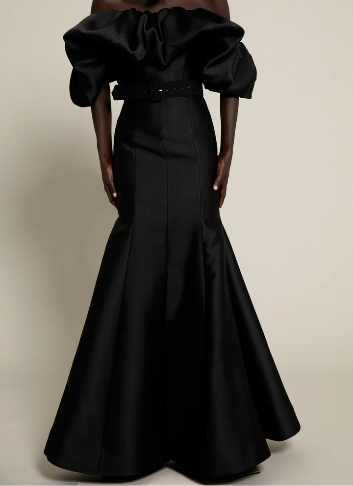 off-shoulder mermaid gown with sculpted ruffle bodice – NOIR