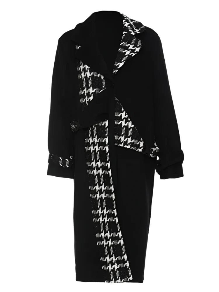 houndstooth panel belted wool coat – RAVEN