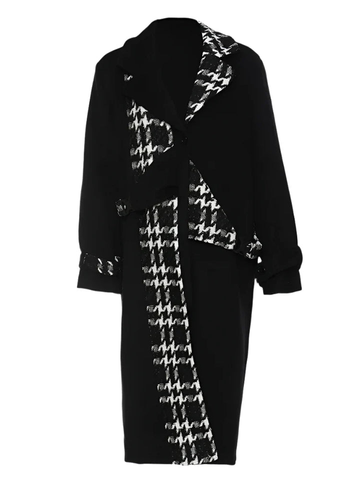 houndstooth panel belted wool coat – RAVEN