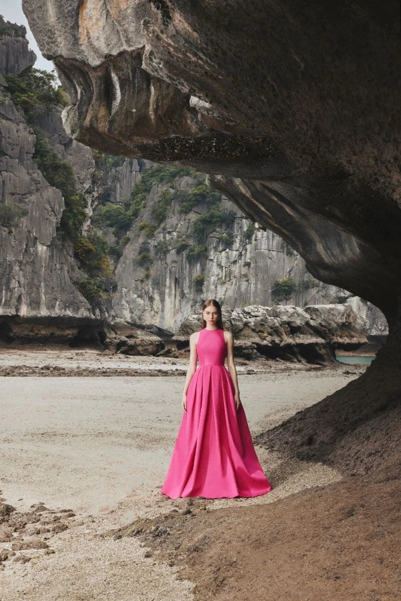 halter pleated ball gown – FUCHSIAE