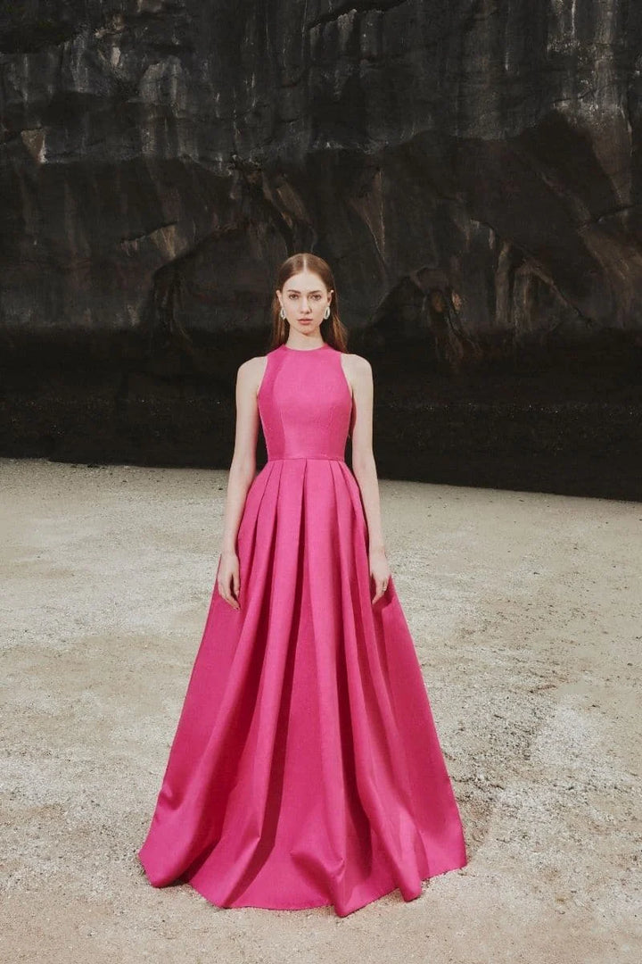 halter pleated ball gown – FUCHSIAE