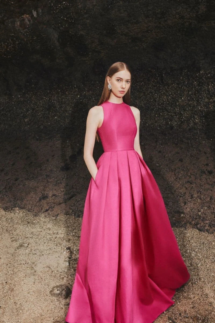 halter pleated ball gown – FUCHSIAE