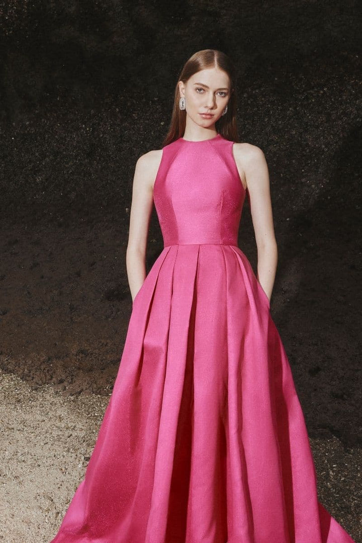 halter pleated ball gown – FUCHSIAE