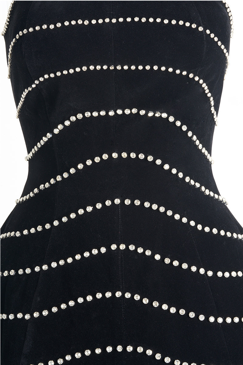 strapless velvet gown with pearl stripe embellishments – MARISEL