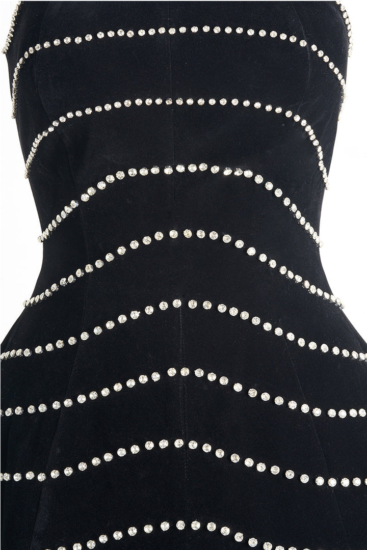 strapless velvet gown with pearl stripe embellishments – MARISEL