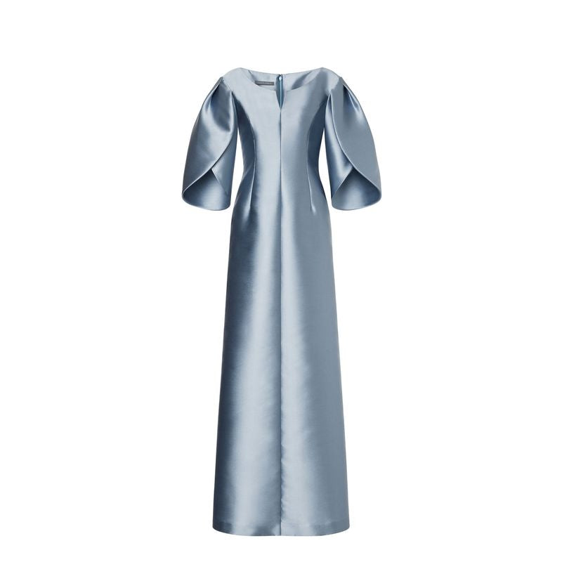 cape-sleeve satin column gown – ROSALINE