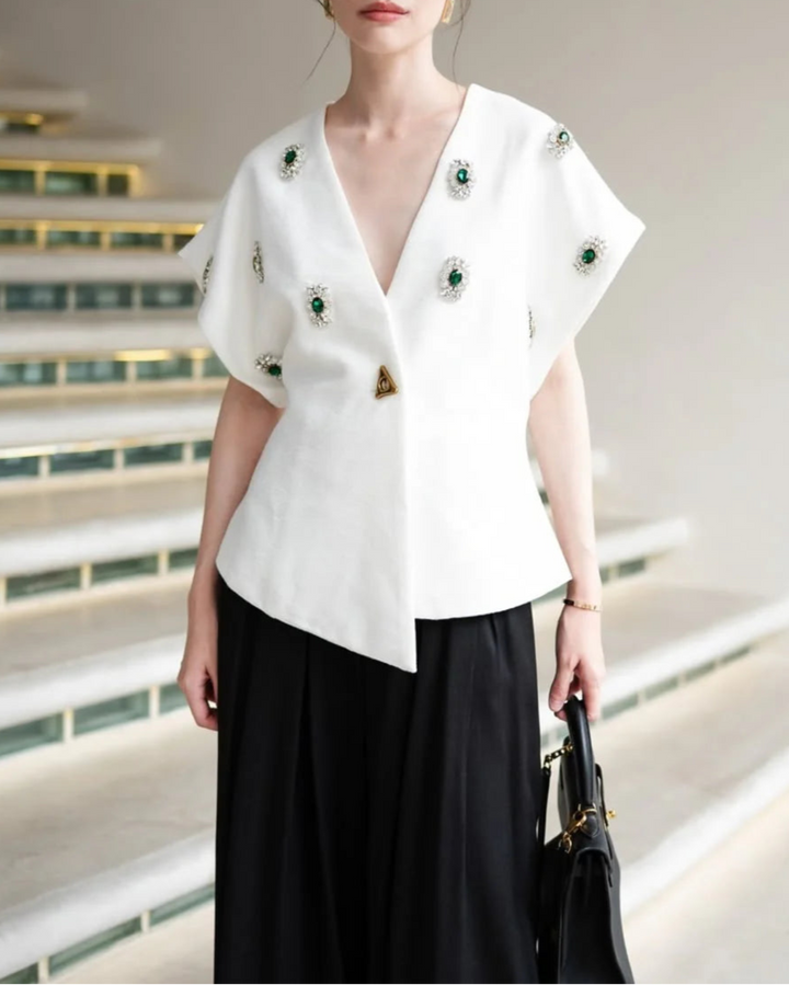 Geplooide top met uitlopende mouwen en maxi-rok set met tailleband – Rosiny 