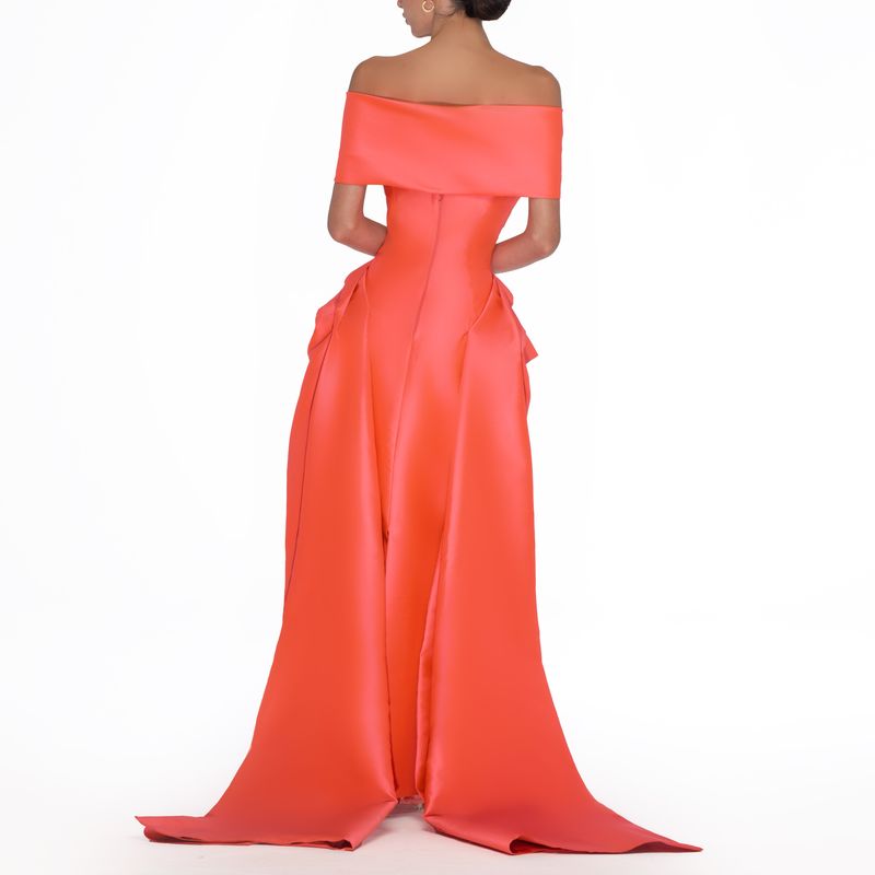 off-shoulder satin gown with draped bodice – CORALINE