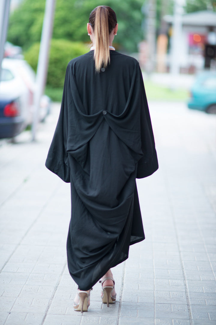 Black Cotton Abaya Loose Maxi Dress