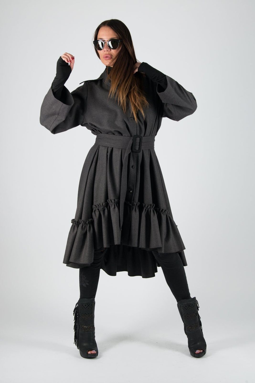 Autumn Winter Dark Grey Cashmere Maxi Dress, Dresses & Maxi Dresses