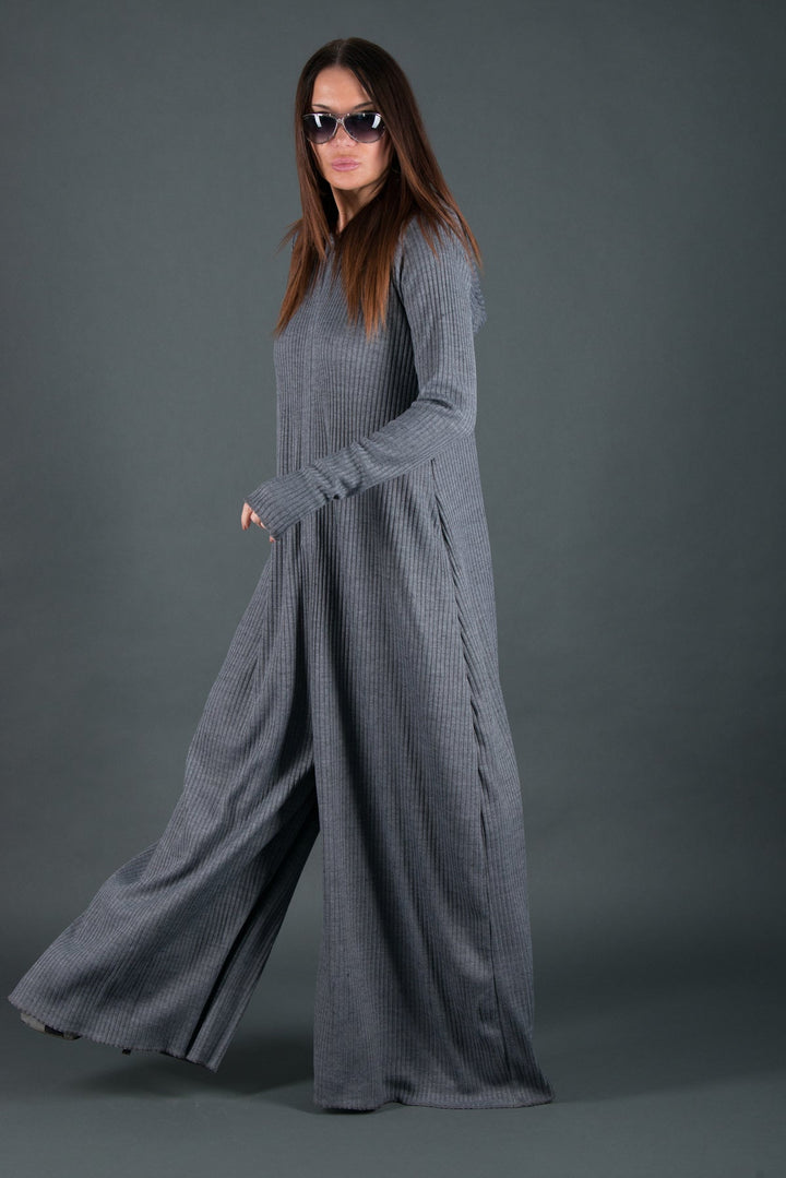 Wool Hooded Grey Jumpsuit