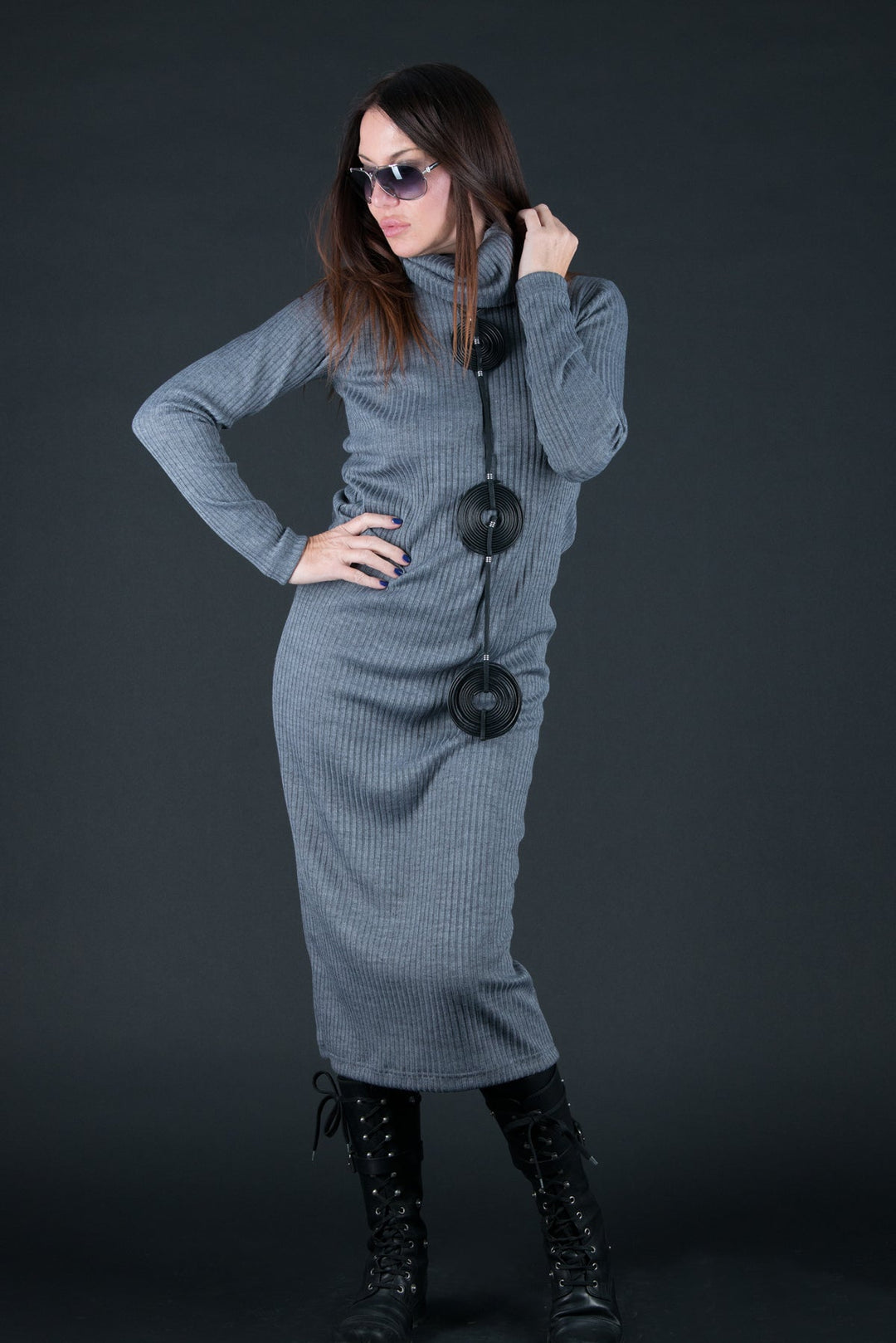 Winter Autumn Grey cotton knitting dress