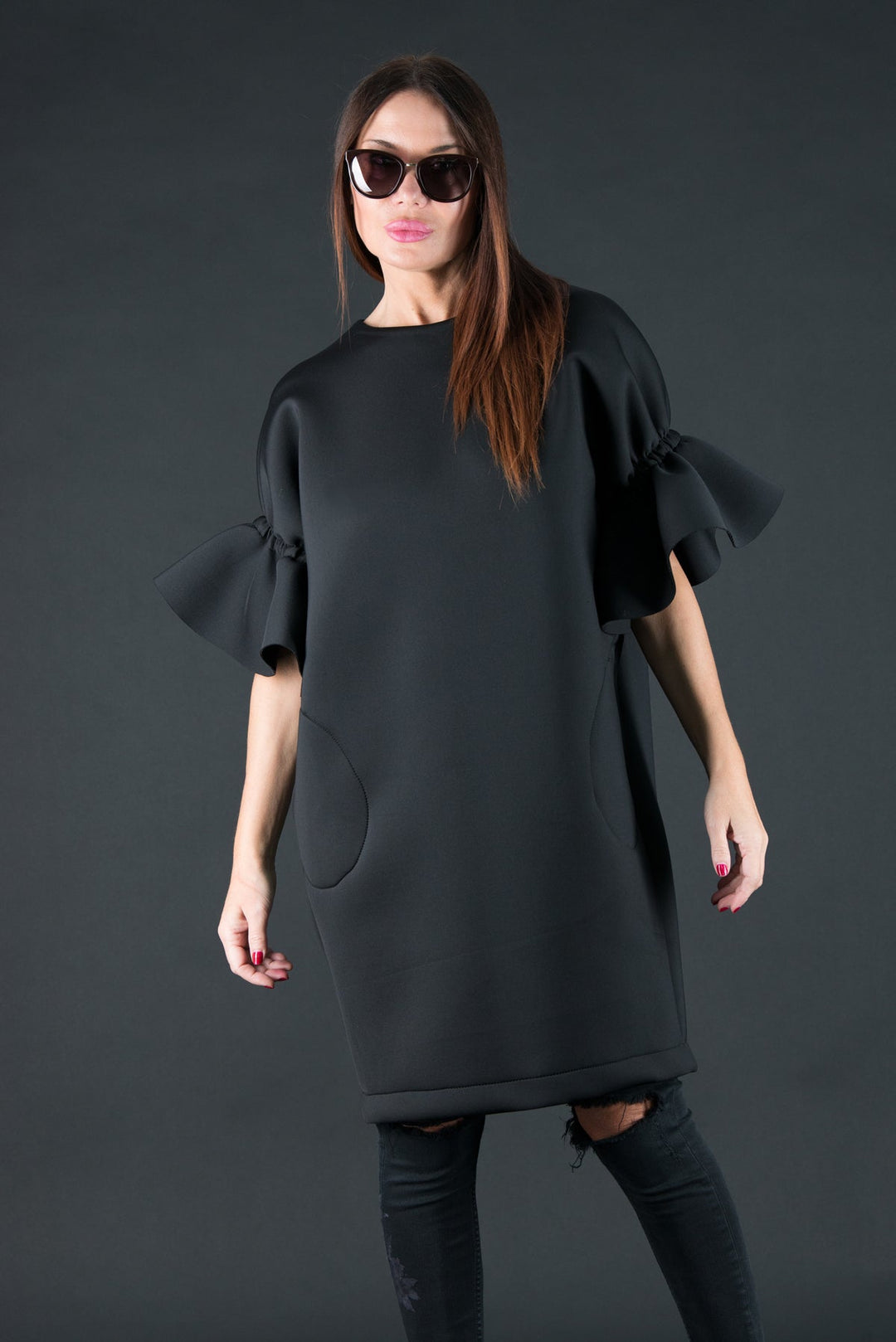 Black Winter Neoprene Dress, Dresses & Maxi Dresses