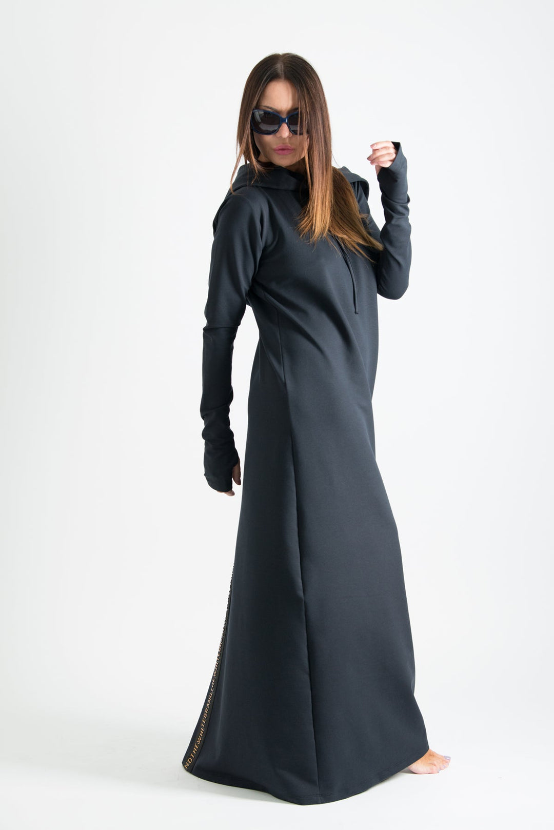 Black Long Hooded Trendy Dress, Dresses & Maxi Dresses