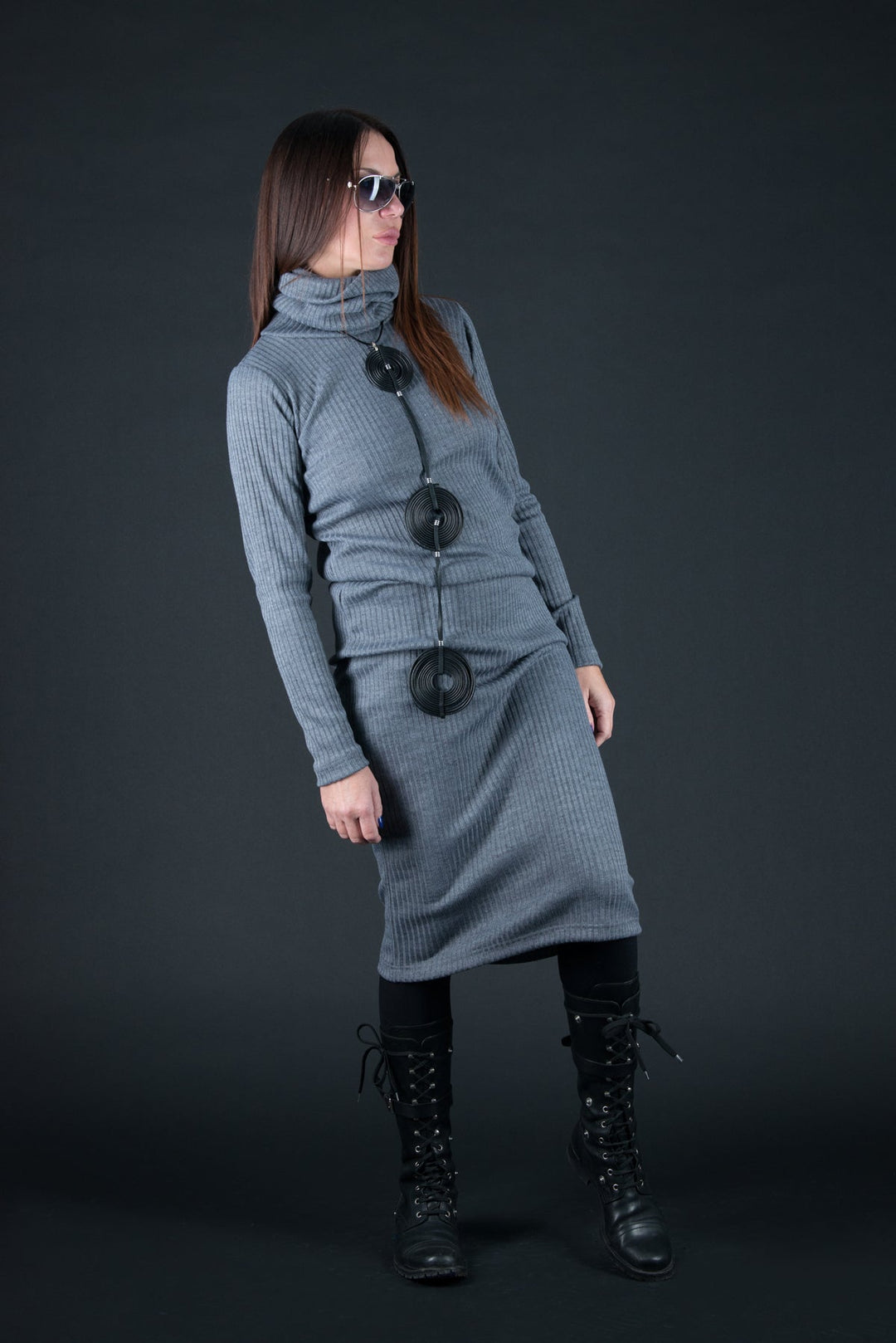 Winter Autumn Grey cotton knitting dress