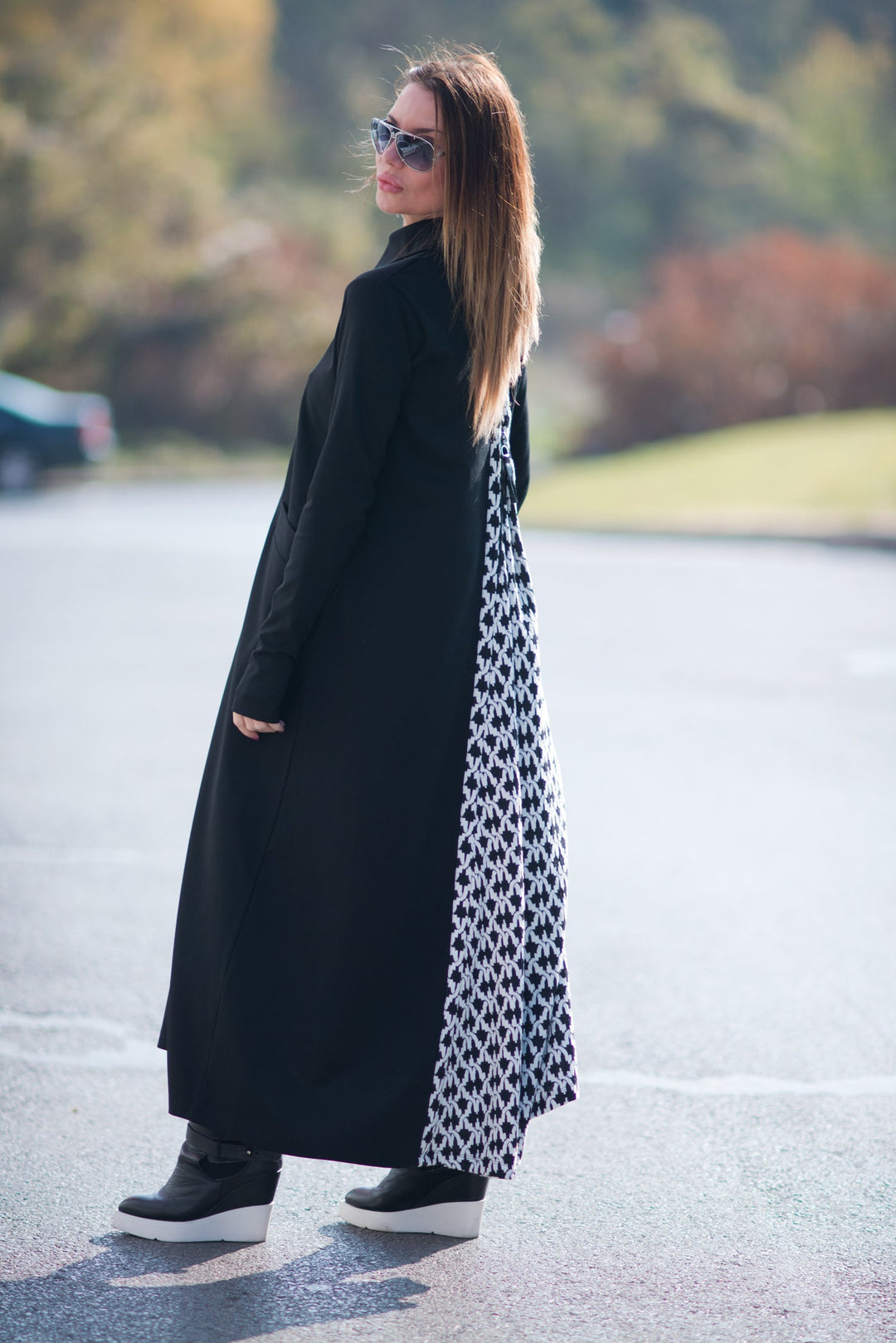 Black Long Plaid Winter Dress