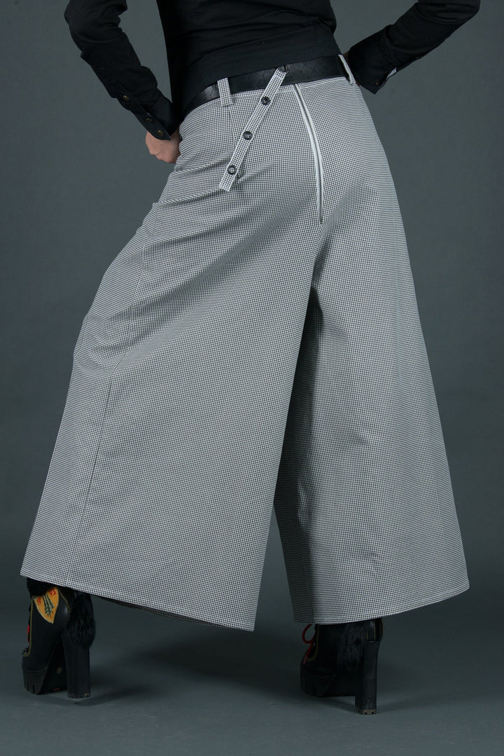 Shepherd's Plaid Wide Cotton Skirt Pants