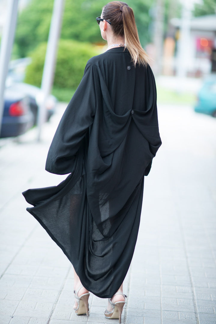 Black Cotton Abaya Loose Maxi Dress