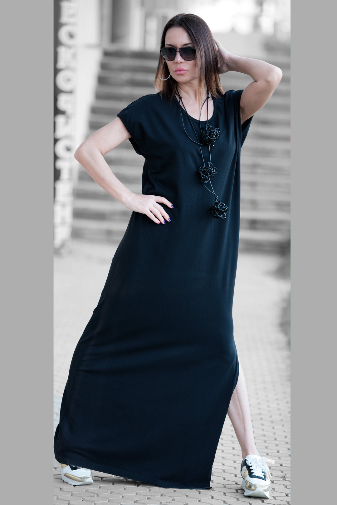 فستان طويل الصيف الأسود