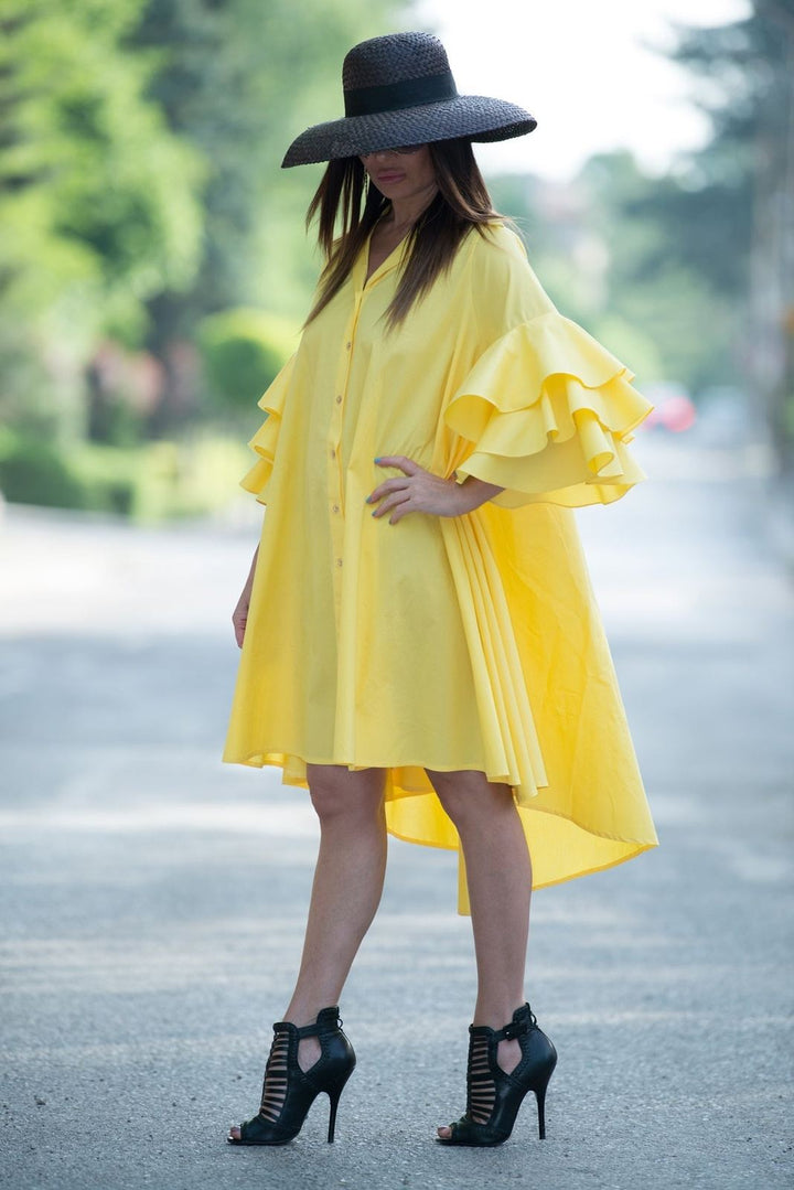 Yellow Cotton Summer Loose Dress, Dresses Spring & Summer