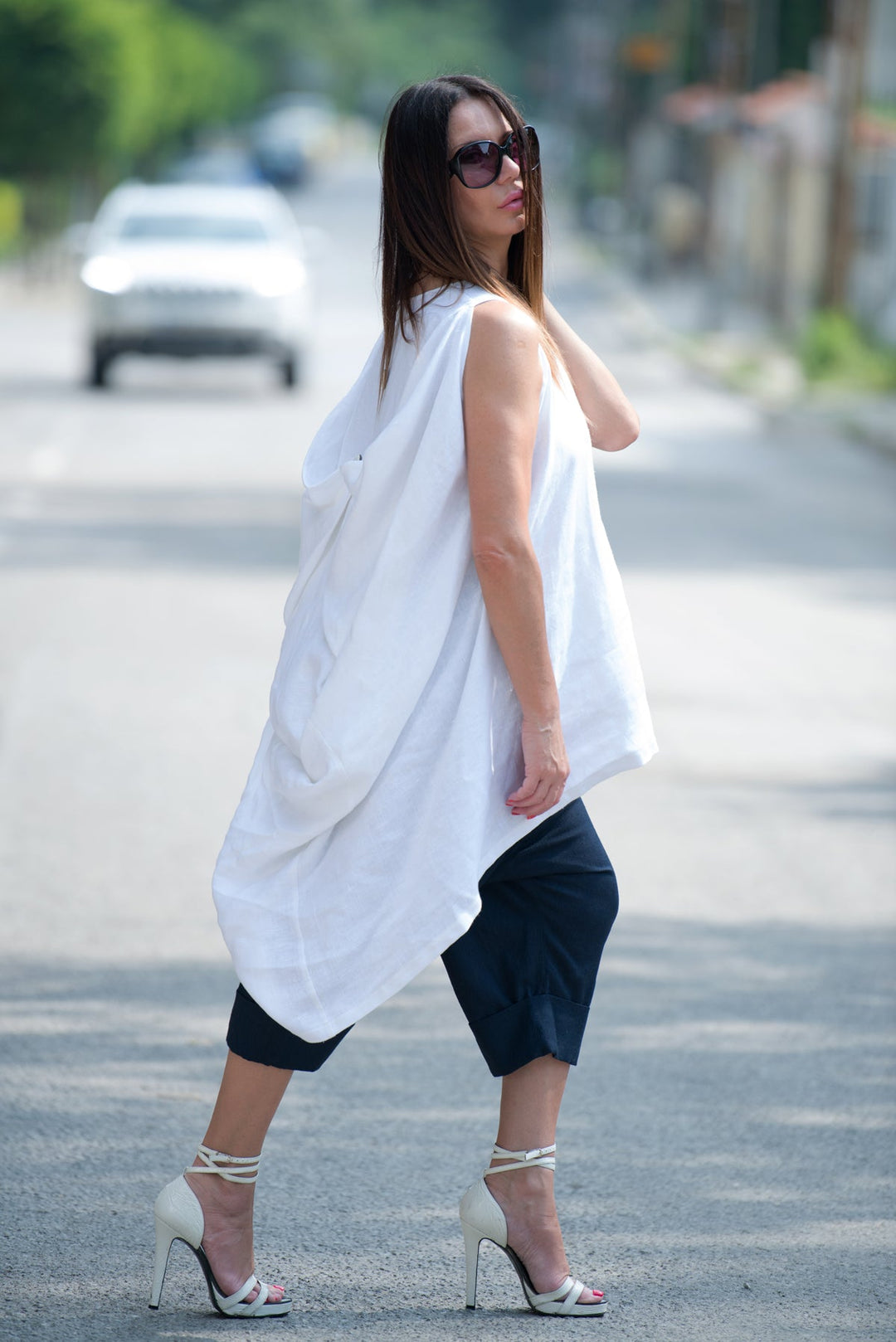 White Linen Tunic Top, Tops & Tunics