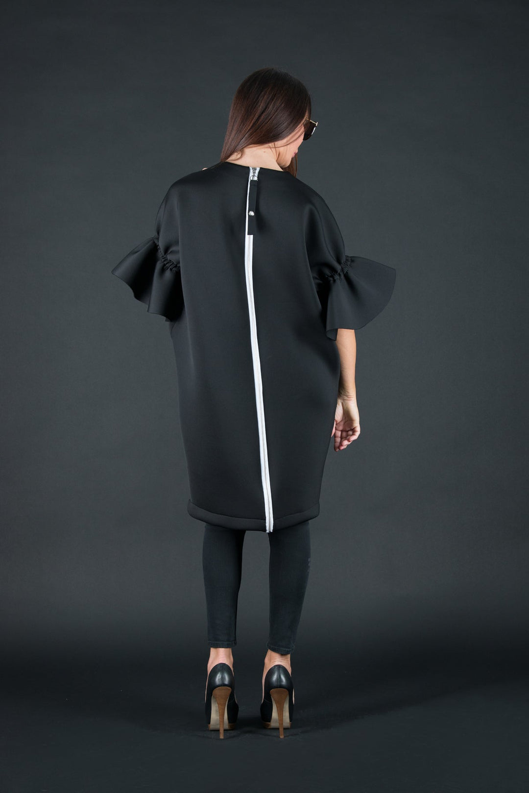 Black Winter Neoprene Dress with long sleeves, Dresses & Maxi Dresses