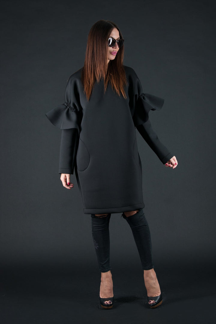 Black Winter Neoprene Dress, Dresses & Maxi Dresses