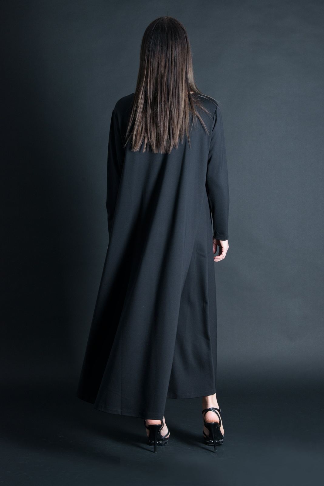A Line Black Print Face woman Long Dress