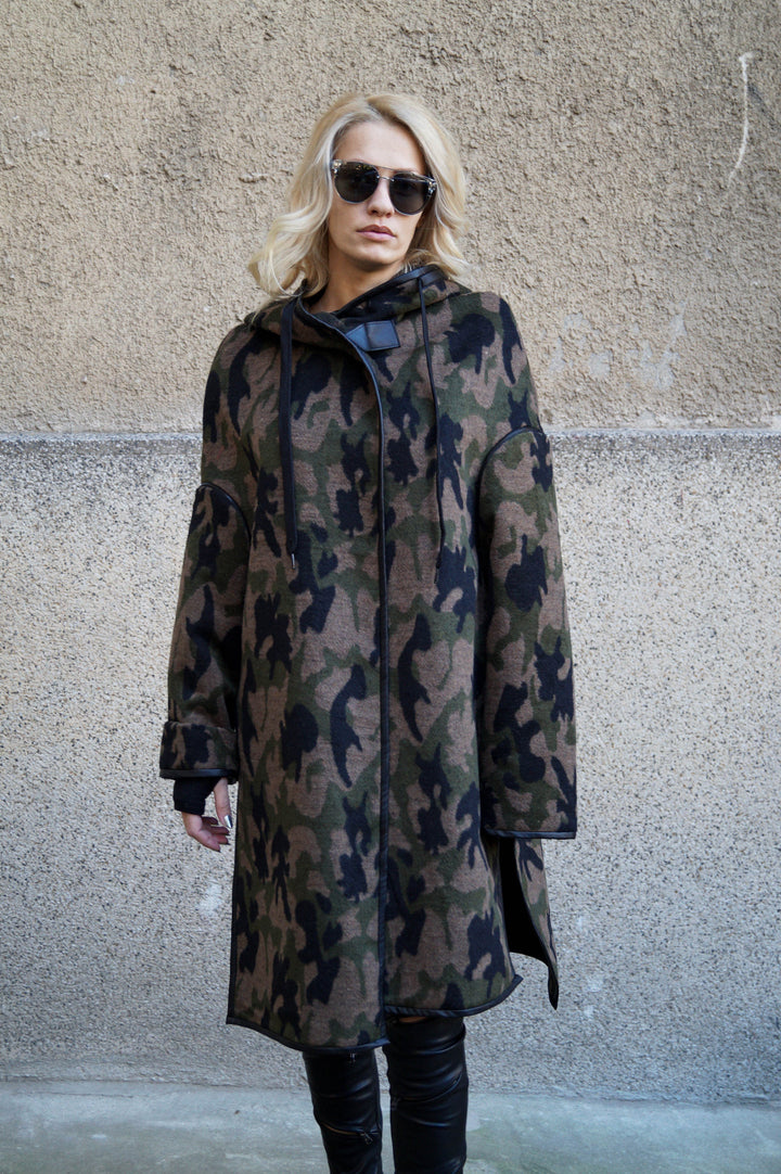 Camouflage wool blend coat F1653