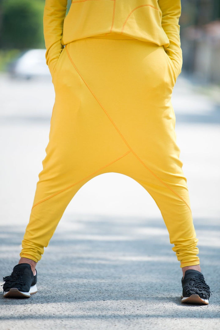 Yellow Cotton Harem Urban Style Sport Pants