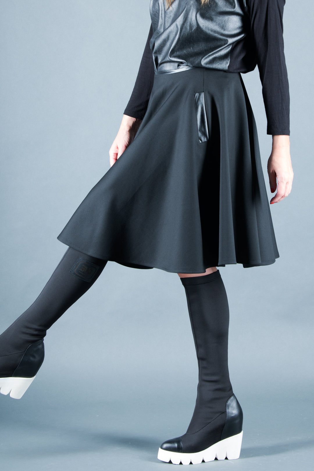 Black Neoprene knee length Skirt