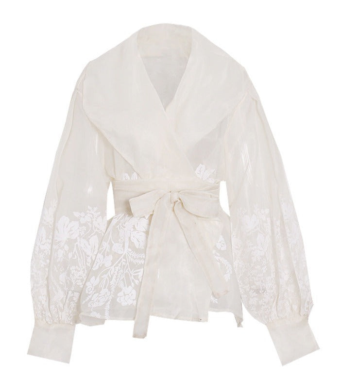 White blouse with floral design - Celtam