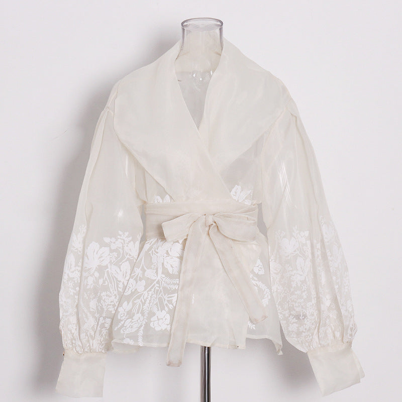 White blouse with floral design - Celtam
