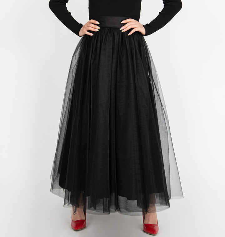 Black tulle maxi skirt