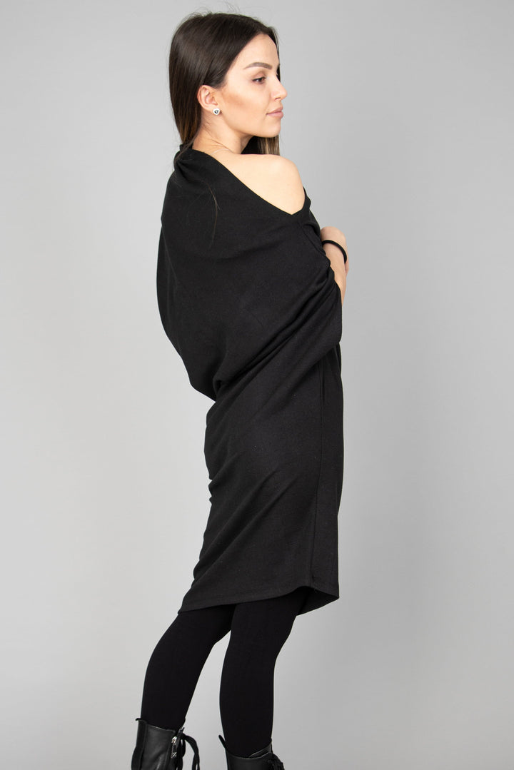 Black asymmetrical tunic dress AE210