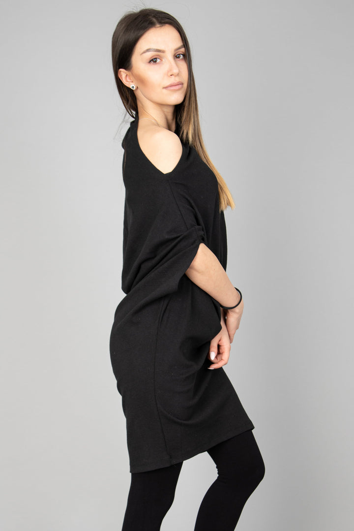 Black asymmetrical tunic dress AE210